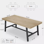 Table à manger pour 6-8 personnes, table de cuisine rectangulaire de 200 cm, tables de cuisine industrielles en bois de style rustique avec cadre métallique robuste, pour bureau et maison