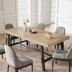 Table à manger pour 6-8 personnes, table de cuisine rectangulaire de 200 cm, tables de cuisine industrielles en bois de style rustique avec cadre métallique robuste, pour bureau et maison