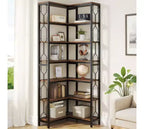 Lantine Étagère d'angle à 7 niveaux, bibliothèque haute de 199,9 cm avec rangement, étagère d'angle, étagère de présentation pour salon, chambre, bureau à domicile (marron)