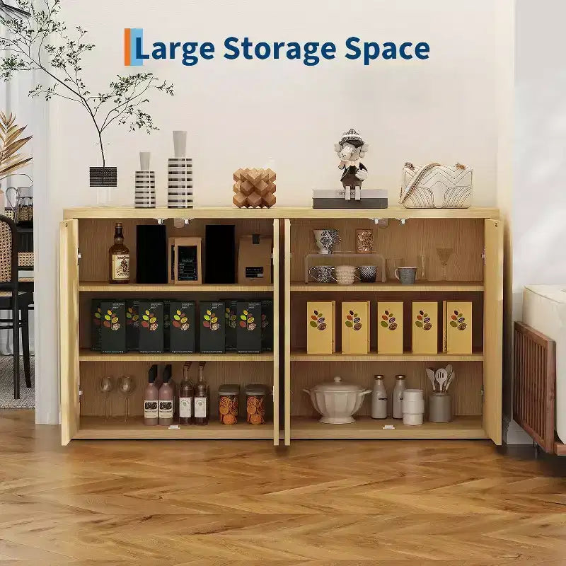 Buffet-Bahut Grande Taille 168 cm, Armoire de Rangement Cuisine Moderne à Cannelures, Meuble Console Bar à Café avec Étagères Réglables pour Salon