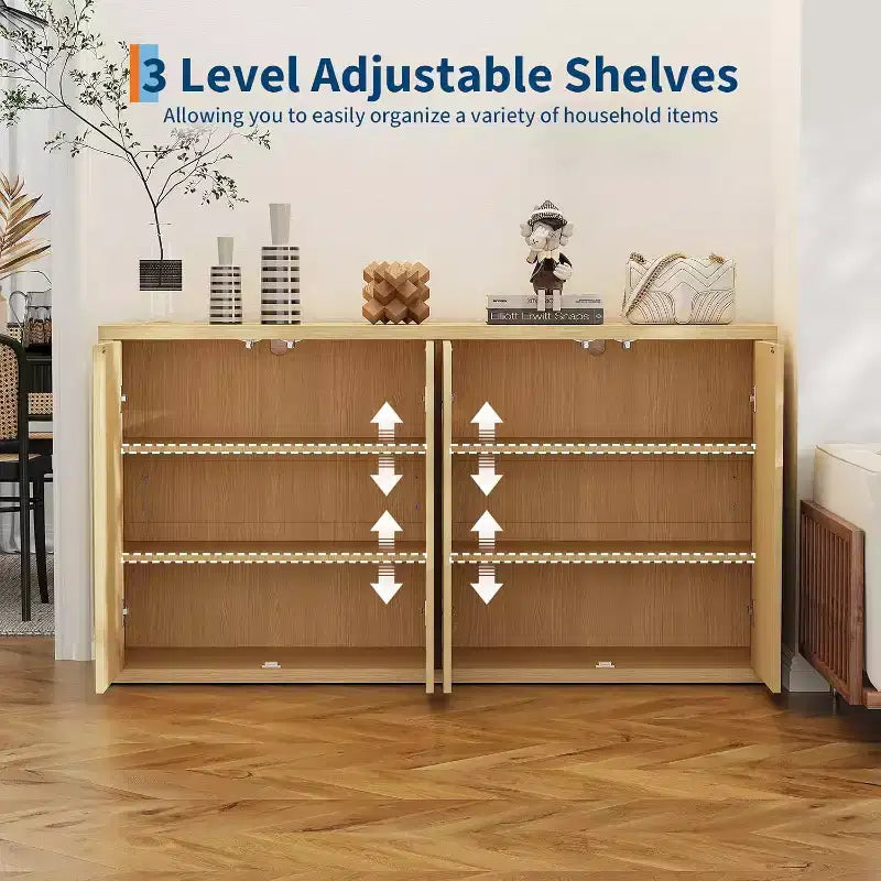 Buffet-Bahut Grande Taille 168 cm, Armoire de Rangement Cuisine Moderne à Cannelures, Meuble Console Bar à Café avec Étagères Réglables pour Salon