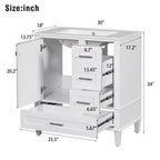 Meuble-lavabo de salle de bain de 76 cm avec lavabo encastré en céramique, meuble de rangement de salle de bain moderne avec 3 tiroirs et 1 porte à fermeture douce, assemblage rapide