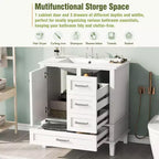 Meuble-lavabo de salle de bain de 76 cm avec lavabo encastré en céramique, meuble de rangement de salle de bain moderne avec 3 tiroirs et 1 porte à fermeture douce, assemblage rapide