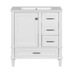 Meuble-lavabo de salle de bain de 76 cm avec lavabo encastré en céramique, meuble de rangement de salle de bain moderne avec 3 tiroirs et 1 porte à fermeture douce, assemblage rapide