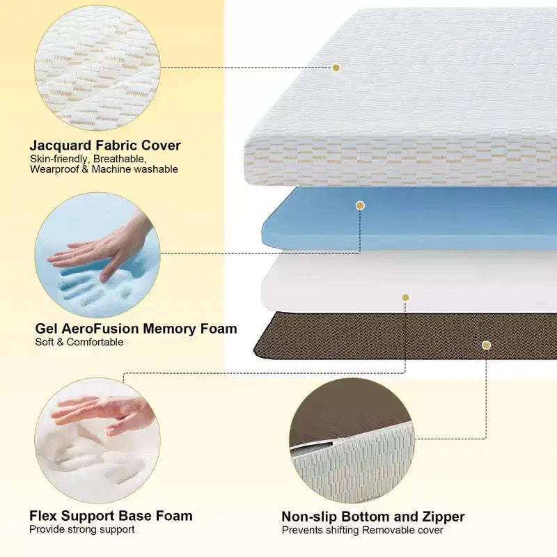 Matelas Dyonery 6 pliant en mousse à mémoire de forme avec housse lavable et sac de rangement, matelas de sol pliable pour lit d'appoint/dortoir/camping/lit escamotable