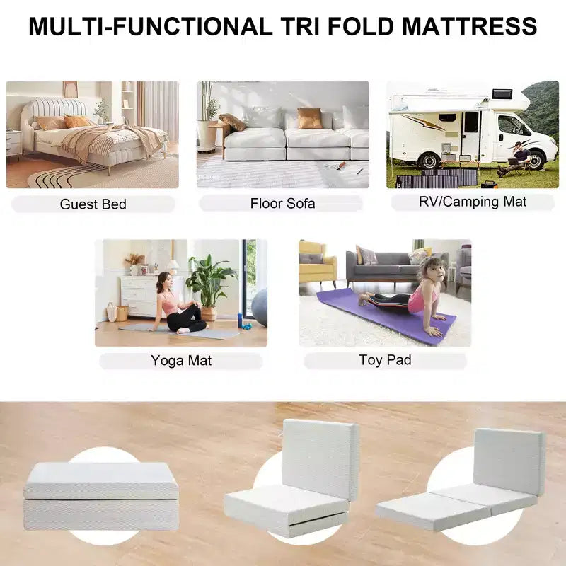 Matelas Dyonery 6 pliant en mousse à mémoire de forme avec housse lavable et sac de rangement, matelas de sol pliable pour lit d'appoint/dortoir/camping/lit escamotable