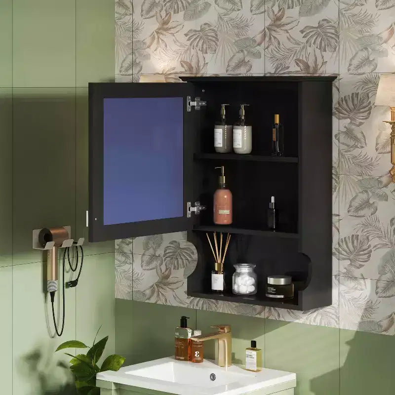 MAYEERTY Armoire de Toilette Murale 20 po avec Porte Miroir, Meuble Haut de Salle de Bain Mural avec Miroir Noir