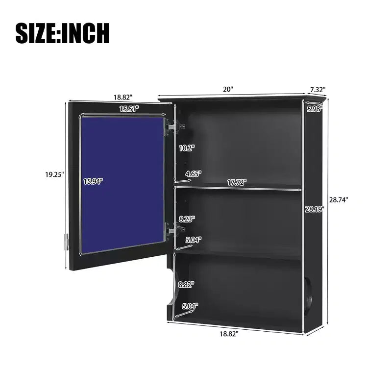 MAYEERTY Armoire de Toilette Murale 20 po avec Porte Miroir, Meuble Haut de Salle de Bain Mural avec Miroir Noir