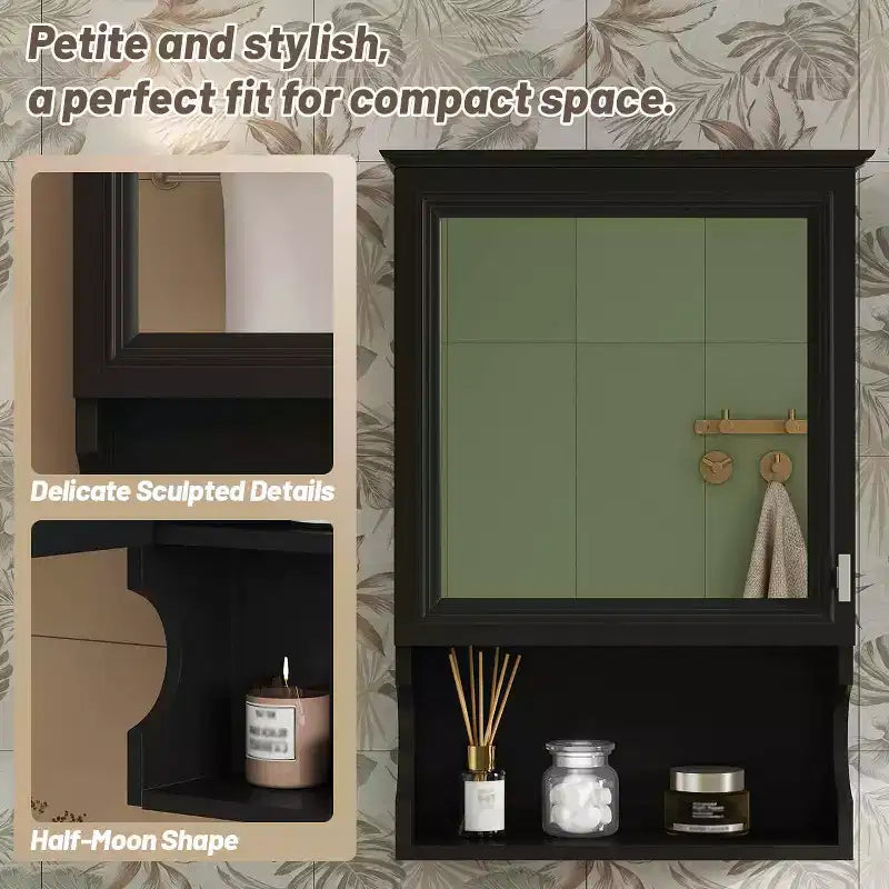 MAYEERTY Armoire de Toilette Murale 20 po avec Porte Miroir, Meuble Haut de Salle de Bain Mural avec Miroir Noir