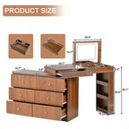 Coiffeuse convertible Whisen avec miroir rabattable, 6 tiroirs, 9 compartiments et disposition en L ou droite