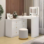 Coiffeuse convertible Whisen avec miroir rabattable, 6 tiroirs, 9 compartiments et disposition en L ou droite
