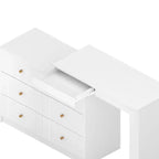 Coiffeuse convertible Whisen avec miroir rabattable, 6 tiroirs, 9 compartiments et disposition en L ou droite