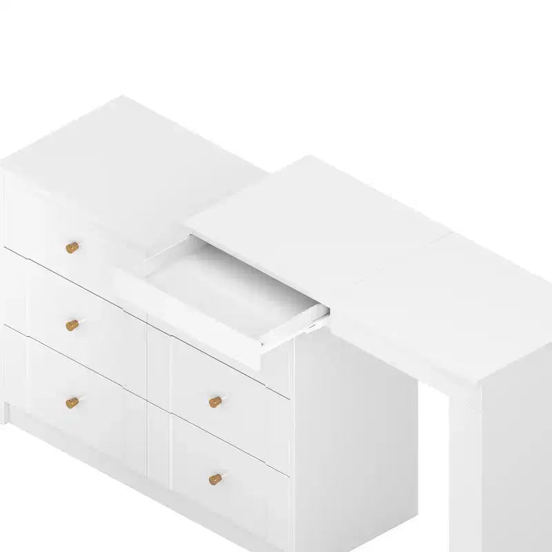 Coiffeuse convertible Whisen avec miroir rabattable, 6 tiroirs, 9 compartiments et disposition en L ou droite