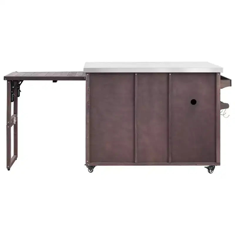 Îlot de cuisine extérieure Whisen 78.3, chariot de barbecue en bois, chariot de bar extérieur, table de barbecue pliable avec plateau en acier inoxydable