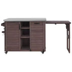 Îlot de cuisine extérieure Whisen 78.3, chariot de barbecue en bois, chariot de bar extérieur, table de barbecue pliable avec plateau en acier inoxydable