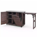 Îlot de cuisine extérieure Whisen 78.3, chariot de barbecue en bois, chariot de bar extérieur, table de barbecue pliable avec plateau en acier inoxydable