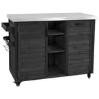 Îlot de cuisine extérieure Whisen 78.3, chariot de barbecue en bois, chariot de bar extérieur, table de barbecue pliable avec plateau en acier inoxydable