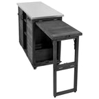 Îlot de cuisine extérieure Whisen 78.3, chariot de barbecue en bois, chariot de bar extérieur, table de barbecue pliable avec plateau en acier inoxydable