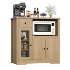 Meuble de cuisine pour micro-ondes, blanc et noyer - Buffet de rangement à 3 portes avec étagères réglables pour salle à manger, salon et couloir