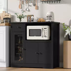Meuble de cuisine pour micro-ondes, blanc et noyer - Buffet de rangement à 3 portes avec étagères réglables pour salle à manger, salon et couloir