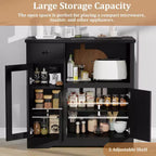 Meuble de cuisine pour micro-ondes, blanc et noyer - Buffet de rangement à 3 portes avec étagères réglables pour salle à manger, salon et couloir