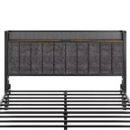 Lit de rangement relevable VECELO double/grand format rembourré, cadre de lit plateforme en métal avec tête de lit éclairée, ports USB et étagères, marron/gris
