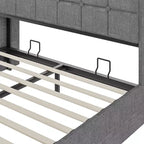 Lit de rangement relevable VECELO double/grand format rembourré, cadre de lit plateforme en métal avec tête de lit éclairée, ports USB et étagères, marron/gris