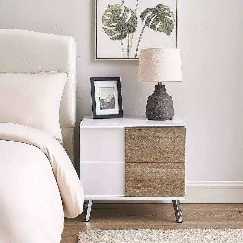 Table d'appoint bicolore en bois Royal Hampton avec 2 tiroirs, blanc et marron