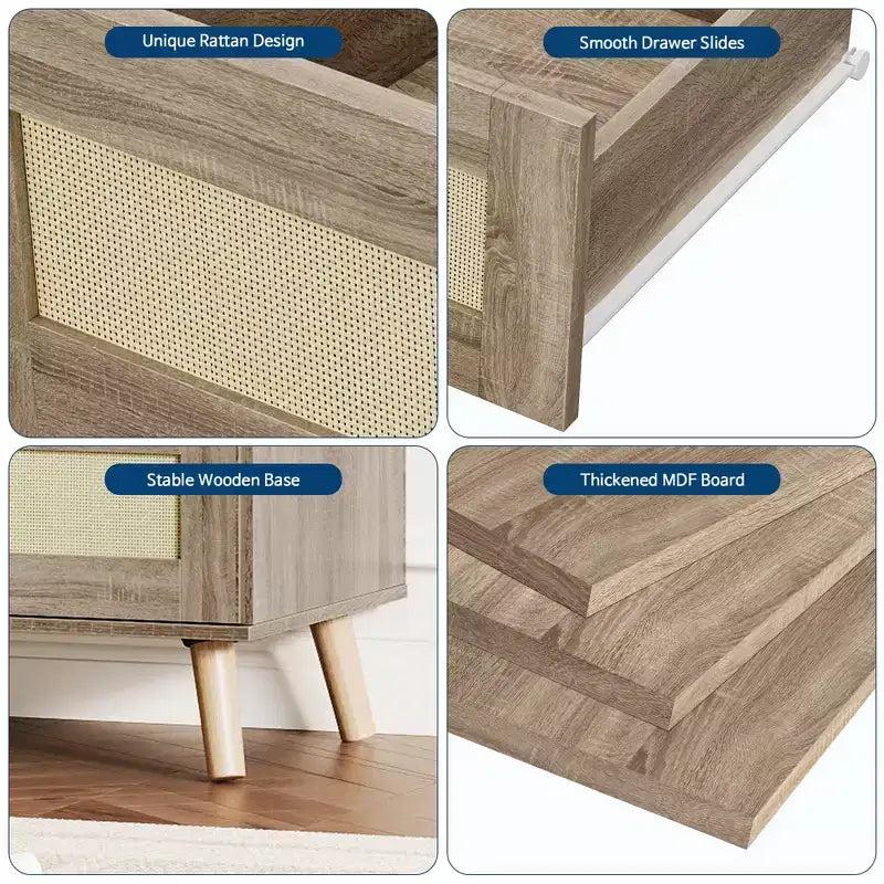 Commode en rotin pour chambre à coucher avec 7 tiroirs, chiffonnier de 120 cm de large