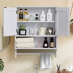 Meuble Haut de Salle de Bain VEVOR, avec 2 Portes et Étagère Réglable, Armoire de Rangement Murale au-dessus des Toilettes, avec Compartiment Ouvert et Porte-Serviettes, Blanc