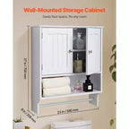 Meuble Haut de Salle de Bain VEVOR, avec 2 Portes et Étagère Réglable, Armoire de Rangement Murale au-dessus des Toilettes, avec Compartiment Ouvert et Porte-Serviettes, Blanc
