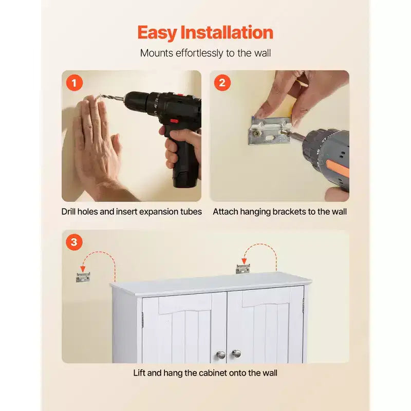 Meuble Haut de Salle de Bain VEVOR, avec 2 Portes et Étagère Réglable, Armoire de Rangement Murale au-dessus des Toilettes, avec Compartiment Ouvert et Porte-Serviettes, Blanc