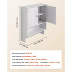 Meuble Haut de Salle de Bain VEVOR, avec 2 Portes et Étagère Réglable, Armoire de Rangement Murale au-dessus des Toilettes, avec Compartiment Ouvert et Porte-Serviettes, Blanc