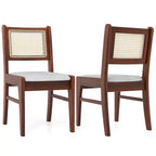Costway 2PCS Rattan Dining Chairs Upholstered Kitchen Chairs w/ Rubber Wood Frame