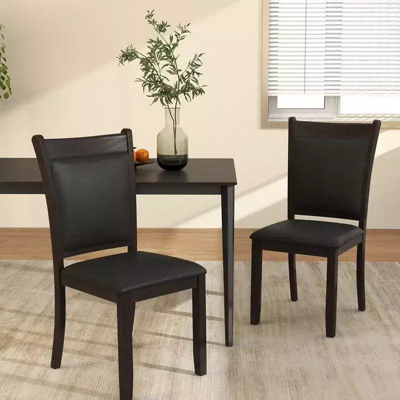 Lot de 2 chaises de salle à manger Costway en similicuir avec assise rembourrée et pieds en bois d'hévéa