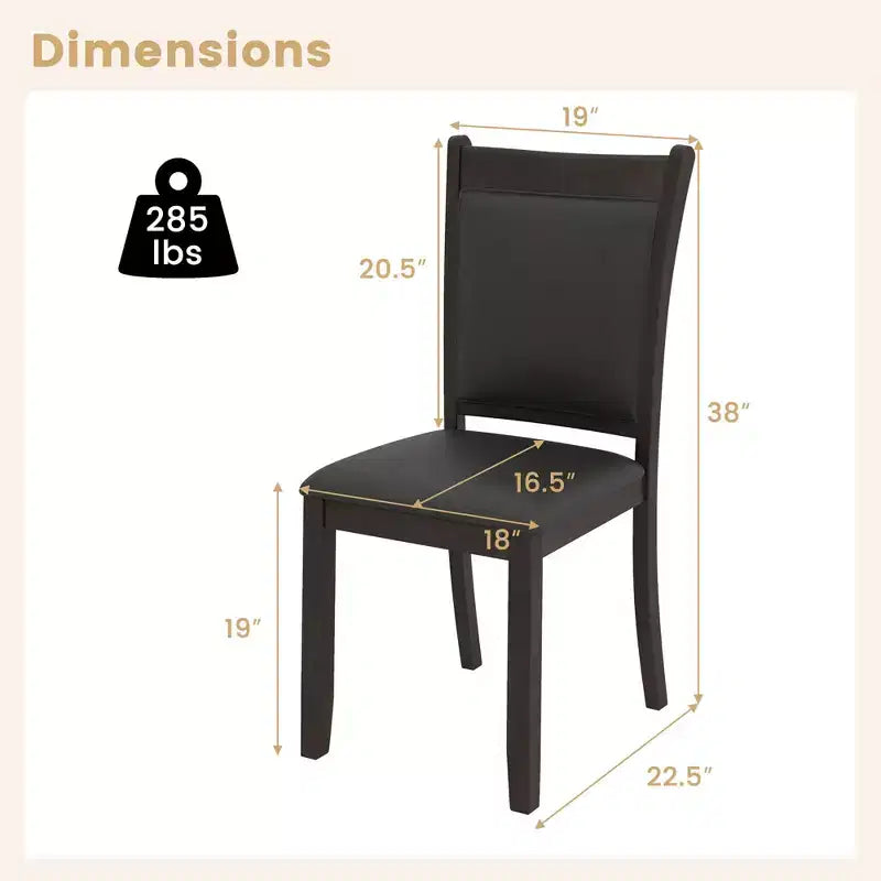 Lot de 2 chaises de salle à manger Costway en similicuir avec assise rembourrée et pieds en bois d'hévéa