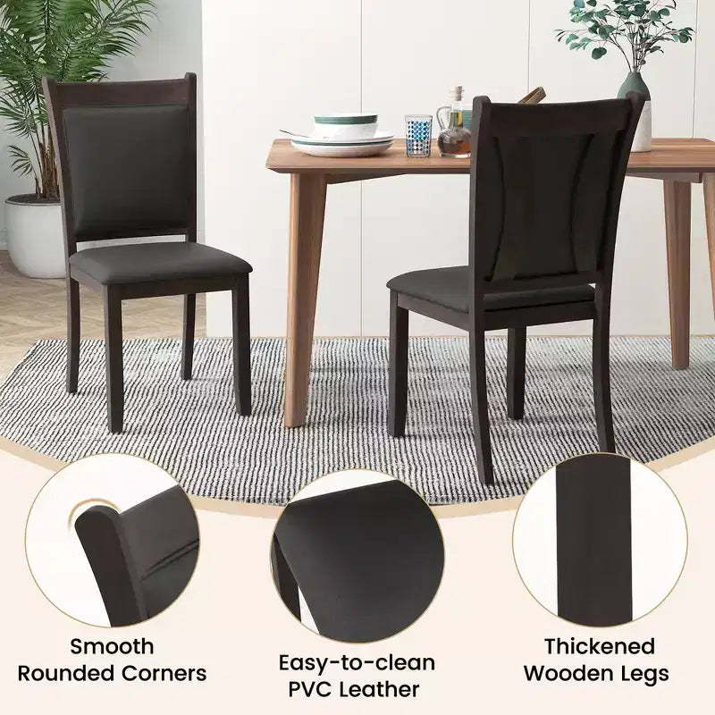 Lot de 2 chaises de salle à manger Costway en similicuir avec assise rembourrée et pieds en bois d'hévéa