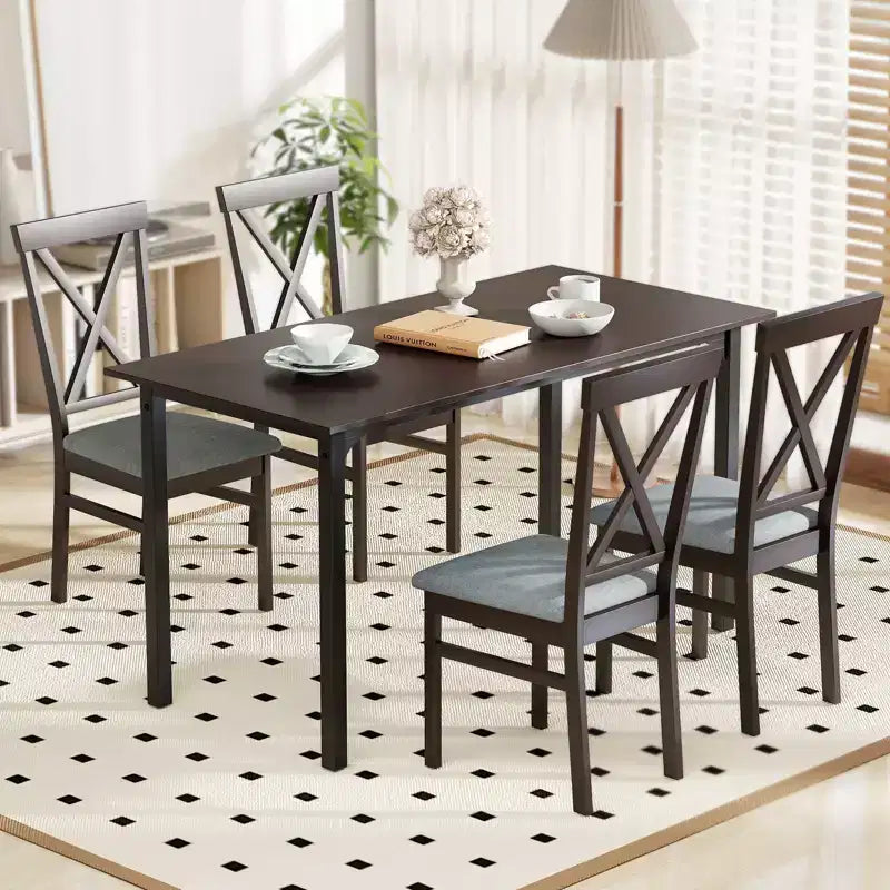 Costway Lot de 4 chaises de salle à manger modernes avec cadre en bois d'hévéa et dossier ajouré pour cuisine
