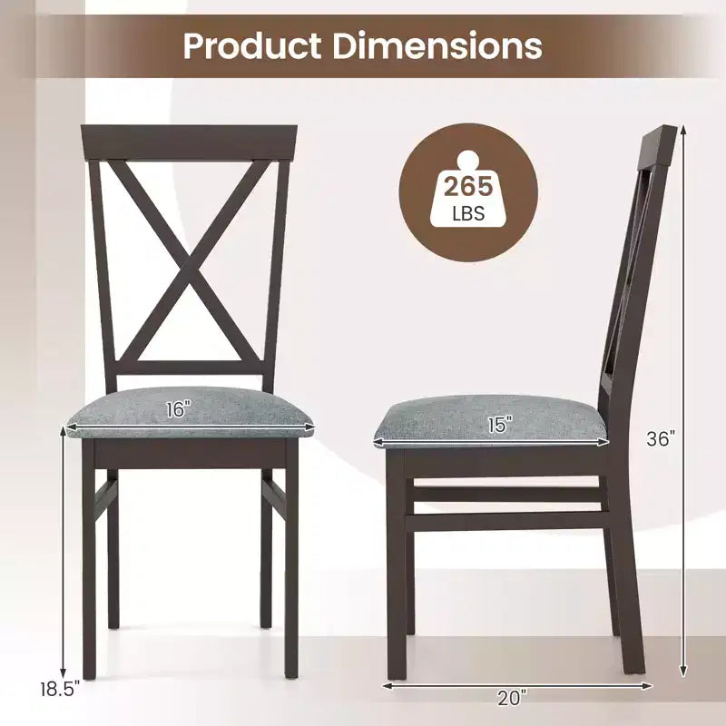 Costway Lot de 4 chaises de salle à manger modernes avec cadre en bois d'hévéa et dossier ajouré pour cuisine