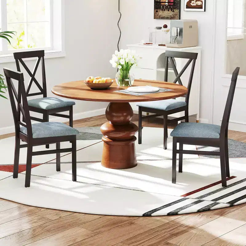 Costway Lot de 4 chaises de salle à manger modernes avec cadre en bois d'hévéa et dossier ajouré pour cuisine
