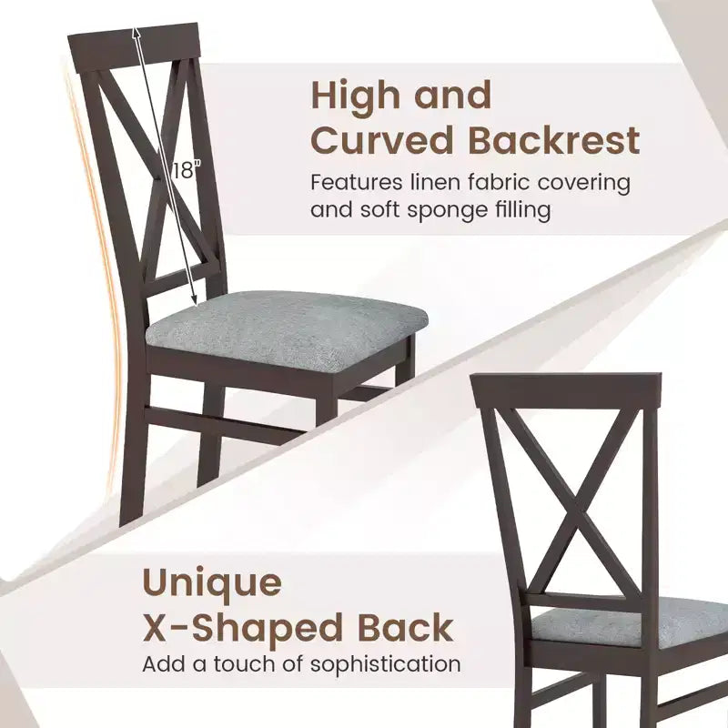 Costway Lot de 4 chaises de salle à manger modernes avec cadre en bois d'hévéa et dossier ajouré pour cuisine