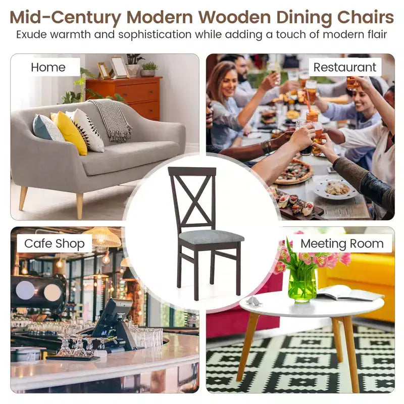 Costway Lot de 4 chaises de salle à manger modernes avec cadre en bois d'hévéa et dossier ajouré pour cuisine