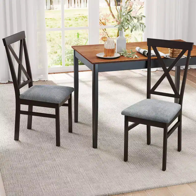 Costway Lot de 4 chaises de salle à manger modernes avec cadre en bois d'hévéa et dossier ajouré pour cuisine