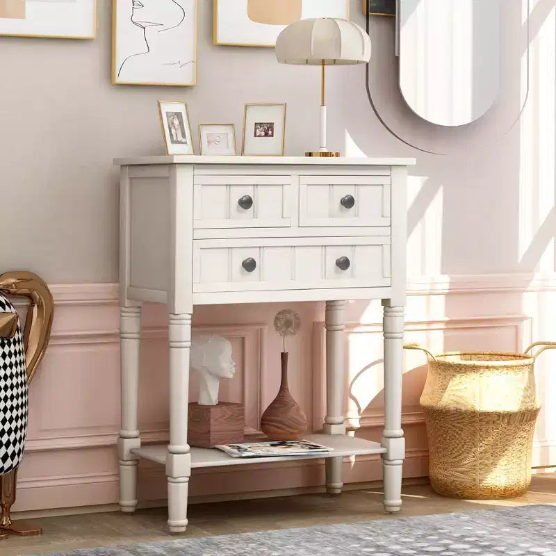 Petite table console de ferme avec rangement, table d'entrée rétro en bois avec tiroirs et étagère inférieure, table d'appoint mince en bois pour entrée