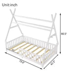 Lit de sol double TUYOHW pour tout-petits avec clôture et toit pour enfants, lit Montessori moderne en forme de maison avec lumière pour chambre à coucher.