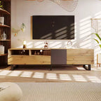 Meuble TV pour téléviseur de 80 pouces, meuble de rangement en bois, console média moderne avec portes abattantes, centre de divertissement pour salon, en bois