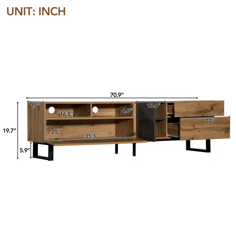 Meuble TV pour téléviseur de 80 pouces, meuble de rangement en bois, console média moderne avec portes abattantes, centre de divertissement pour salon, en bois