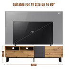 Meuble TV pour téléviseur de 80 pouces, meuble de rangement en bois, console média moderne avec portes abattantes, centre de divertissement pour salon, en bois