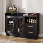 Meuble à vin, Bar à café avec double portes vitrées, Meuble de rangement noir pour alcools pour cuisine salon