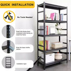 Clihome Étagère de rangement robuste 78H à 5 niveaux, capacité de 907 kg, en acier, tablettes réglables avec rails latéraux